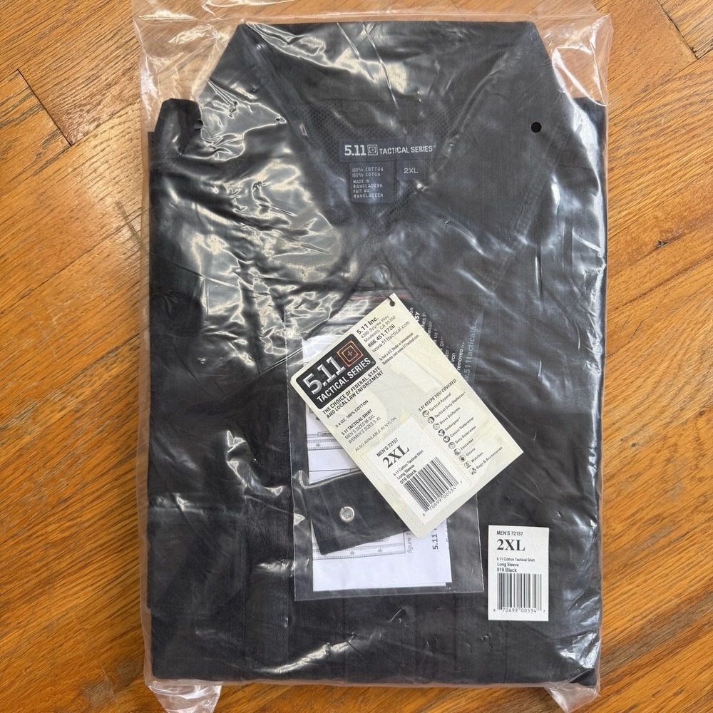 5.11 Tactical Mens Shirt 72157 Long Sleeve Button Up Black 2XL XXL NWT